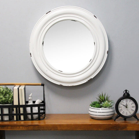 Image of White Priscilla Distressed Wall Mirror - Hen & Tilly 