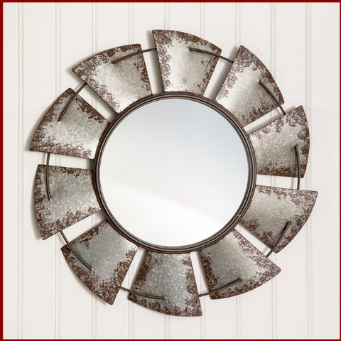 Image of Large Distressed Galvanized Windmill Mirror - Hen & Tilly 
