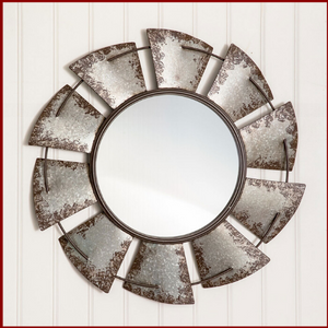 Large Distressed Galvanized Windmill Mirror - Hen & Tilly 