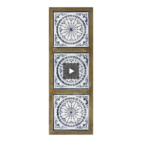 Image of Distressed Blue and White Medallion Wall Decor - Hen & Tilly 