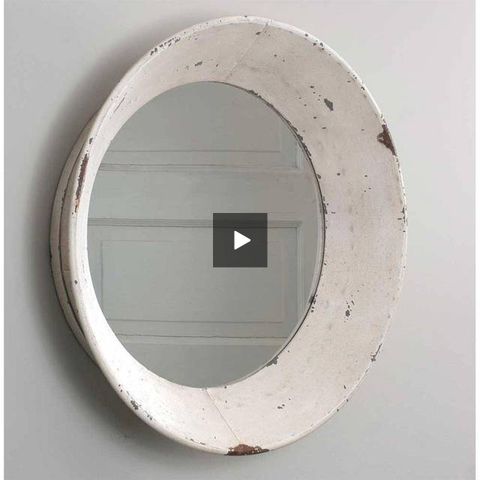 Image of Antique White Distressed Round Farmhouse Mirror - Hen & Tilly 