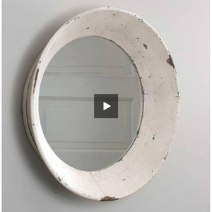 Antique White Distressed Round Farmhouse Mirror - Hen & Tilly 