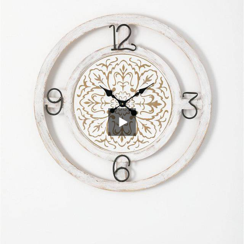 Image of Decorative White Floral Wall Clock - Hen & Tilly 
