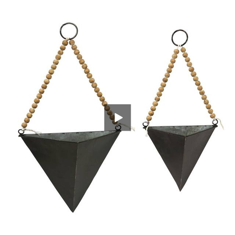 Image of Black Galvanized Planters with Beaded Handle - Hen & Tilly 