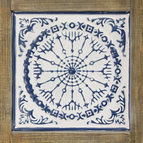 Image of Distressed Blue and White Medallion Wall Decor - Hen & Tilly 