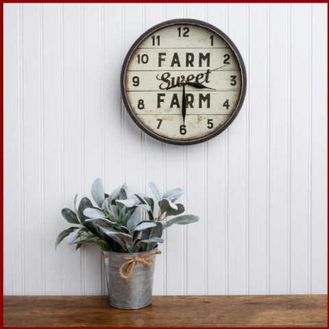 Image of "Farm Sweet Farm" Rustic Farmhouse Clock - Hen & Tilly 