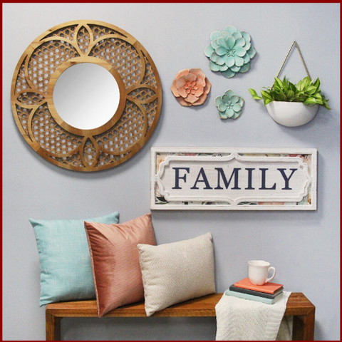 Image of Rustic Floral "Family" Wall Decor - Hen & Tilly 