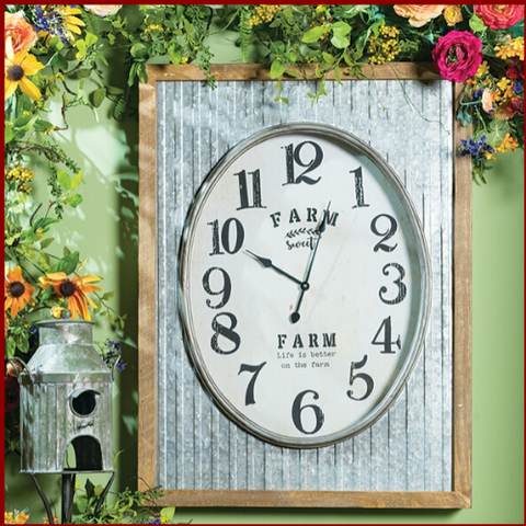 Image of "Farm Sweet Farm" Galvanized Shell Clock - Hen & Tilly 