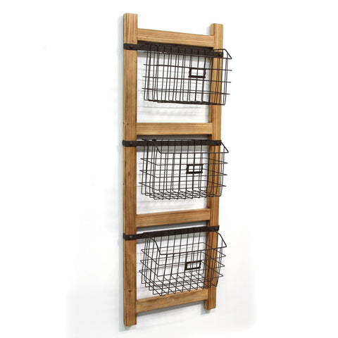 Image of Decorative Ladder Organizer with Wire Baskets - Hen & Tilly 