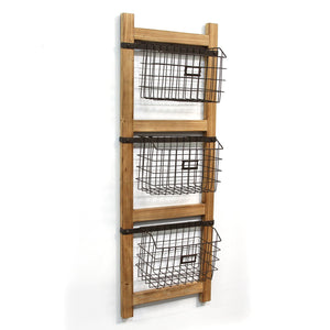Decorative Ladder Organizer with Wire Baskets - Hen & Tilly 