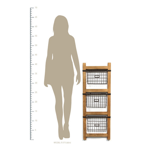 Image of Decorative Ladder Organizer with Wire Baskets - Hen & Tilly 