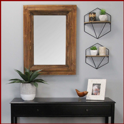 Image of Cherry Wood Layered Wall Mirror - Hen & Tilly 