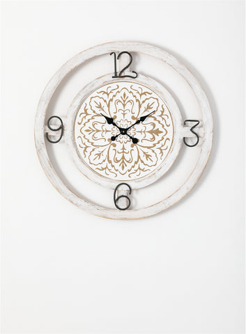 Image of Decorative White Floral Wall Clock - Hen & Tilly 