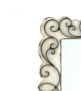 Antiqued Vintage White Scroll Wall Mirror - Hen & Tilly 