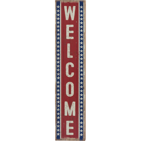 Image of "Welcome" Rustic Vertical Porch Leaner Sign - Hen & Tilly 