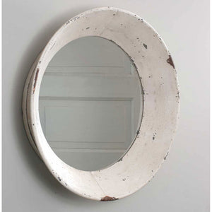 Antique White Distressed Round Farmhouse Mirror - Hen & Tilly 