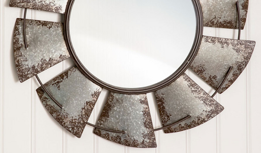 Large Distressed Galvanized Windmill Mirror - Hen & Tilly 