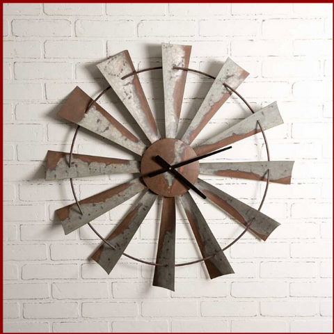 Image of Rustic Windmill Galvanized Wall Clock - Hen & Tilly 